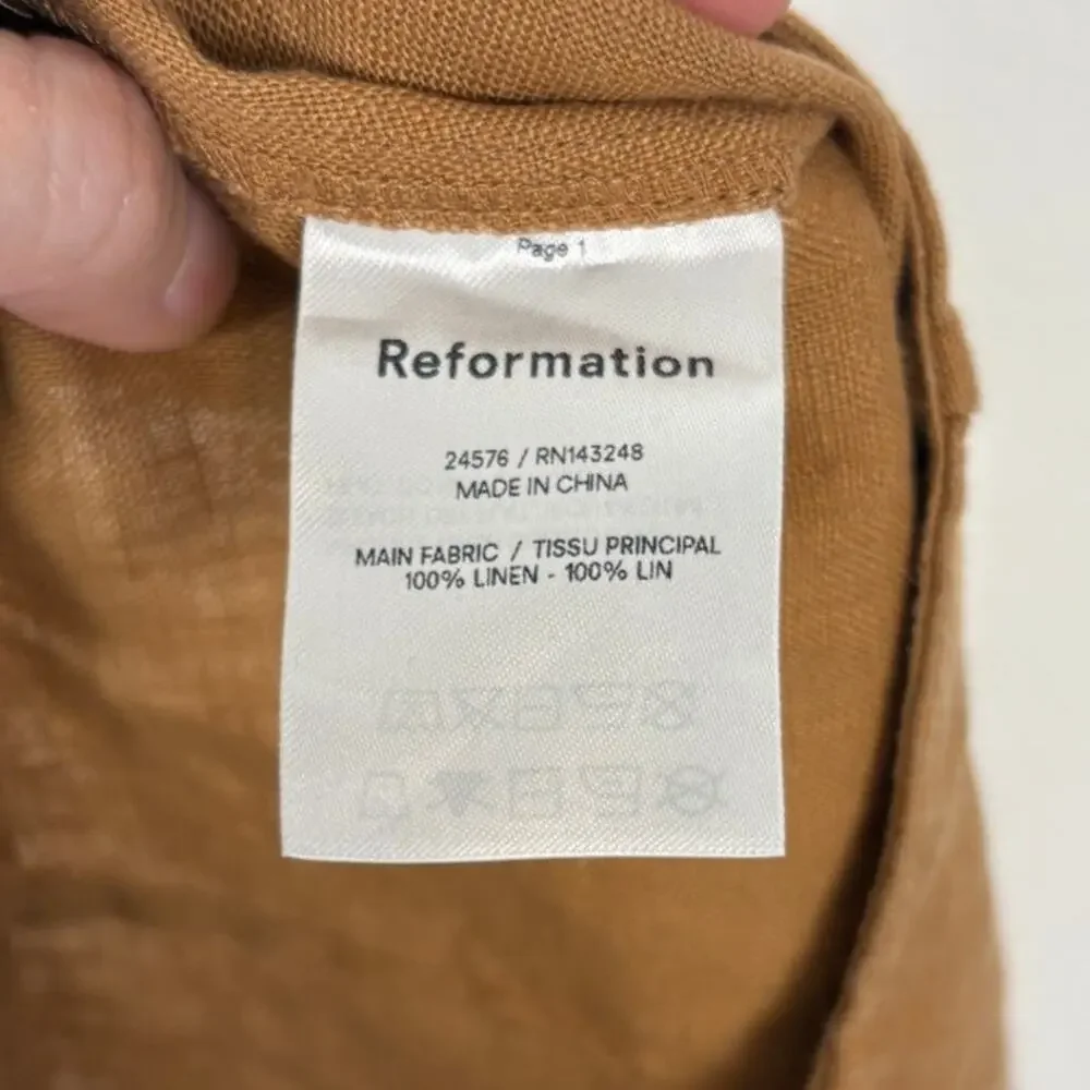 Reformation Knit Linen Mustard Brown Straight Leg Lightweight Pants 0